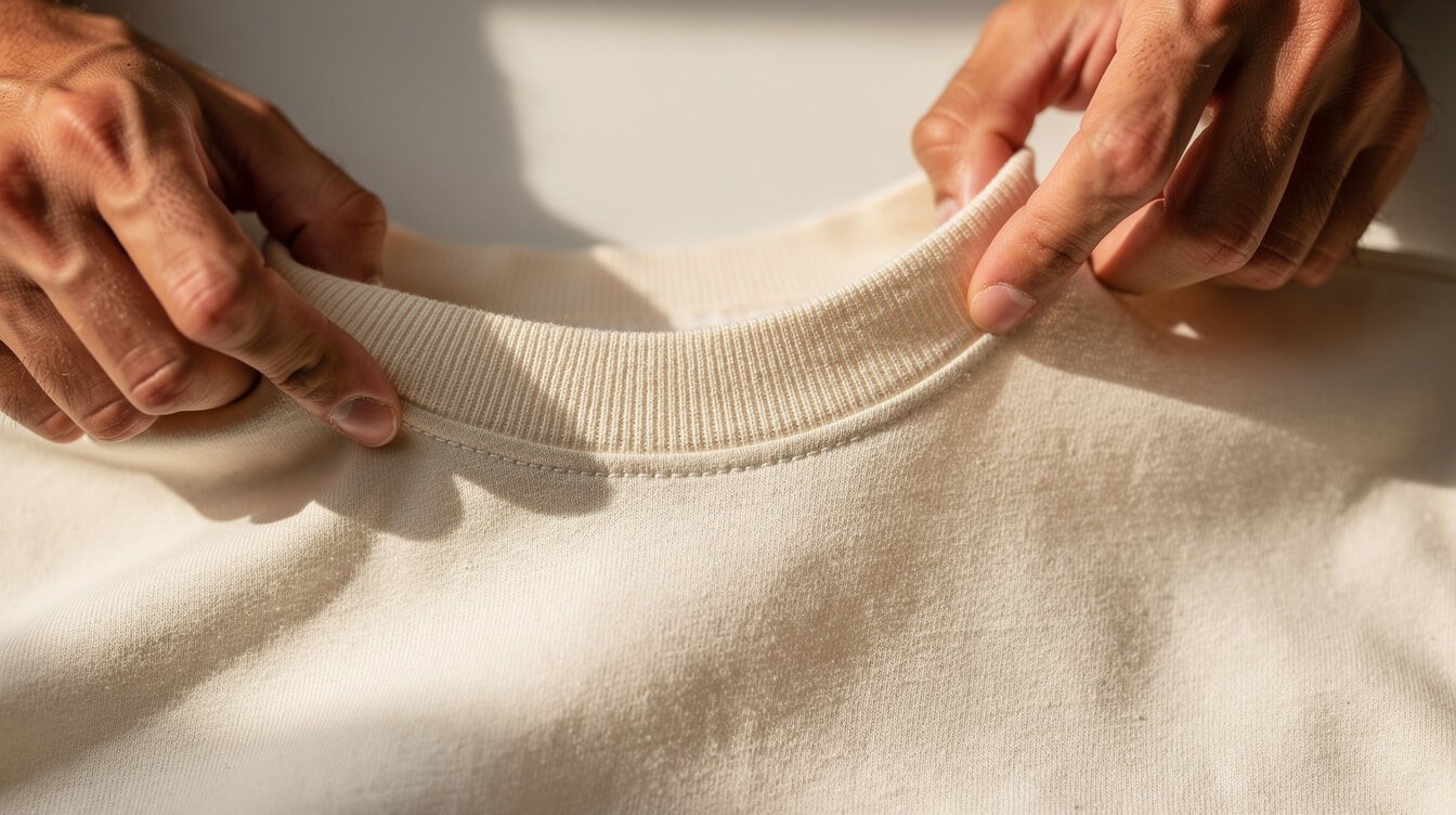 Checking the fabric and fit of a quality Hawaii tee