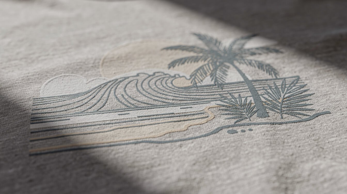 Close-up of a locally designed Hawaii t-shirt print detail