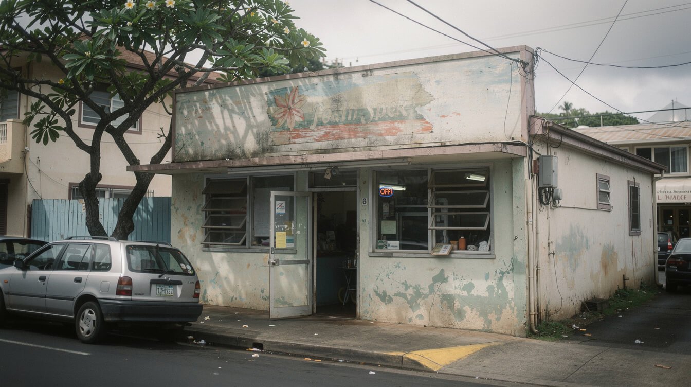 hole-in-the-wall local eatery on a quiet Honolulu neighborhood street
