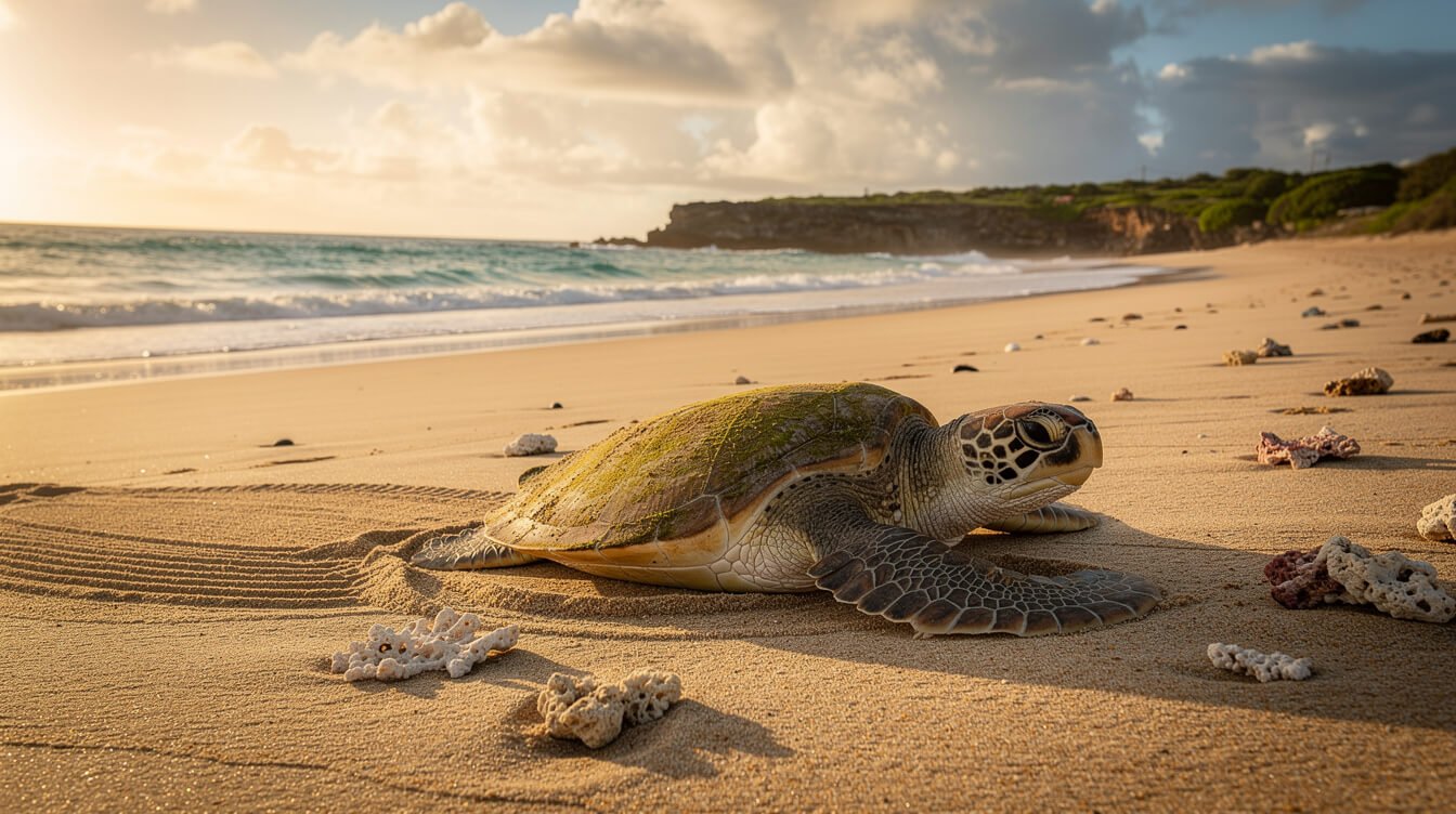 honu resting on a quiet Oahu beach
