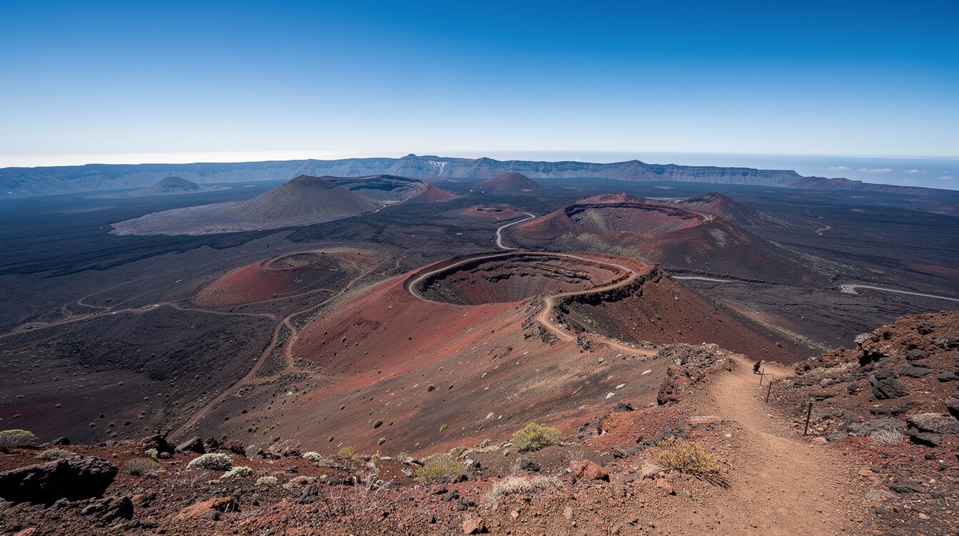 red volcanic sand switchbacks inside Haleakala crater, Maui