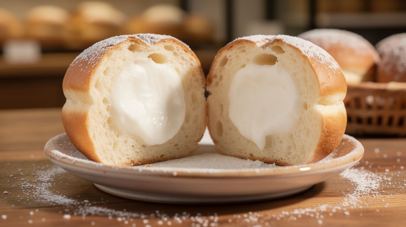 haupia coconut filled malasada cut open showing creamy filling