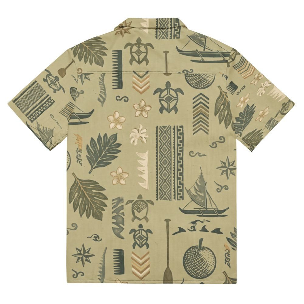Polynesian Tapa Kapa Hawaiian Aloha Print Shirt — back view