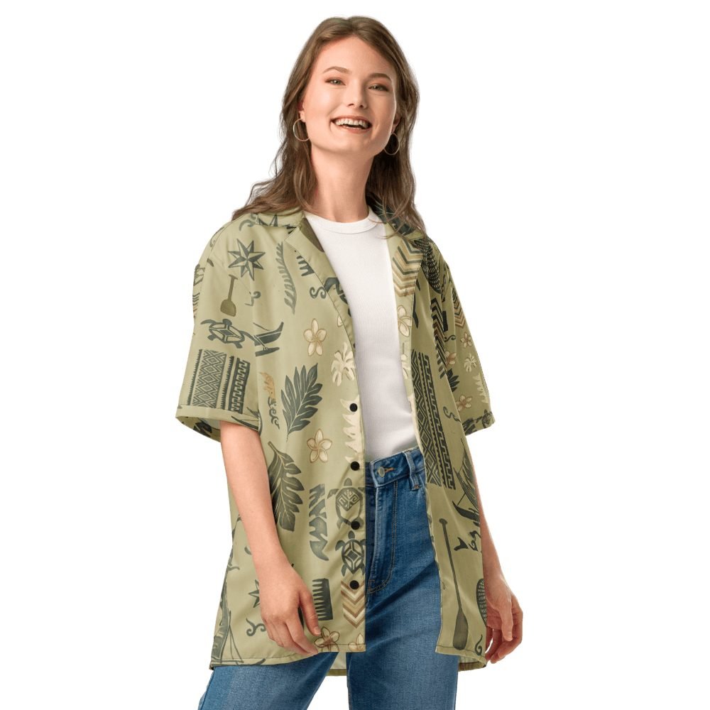 Polynesian Tapa Kapa Hawaiian Aloha Print Shirt — front view